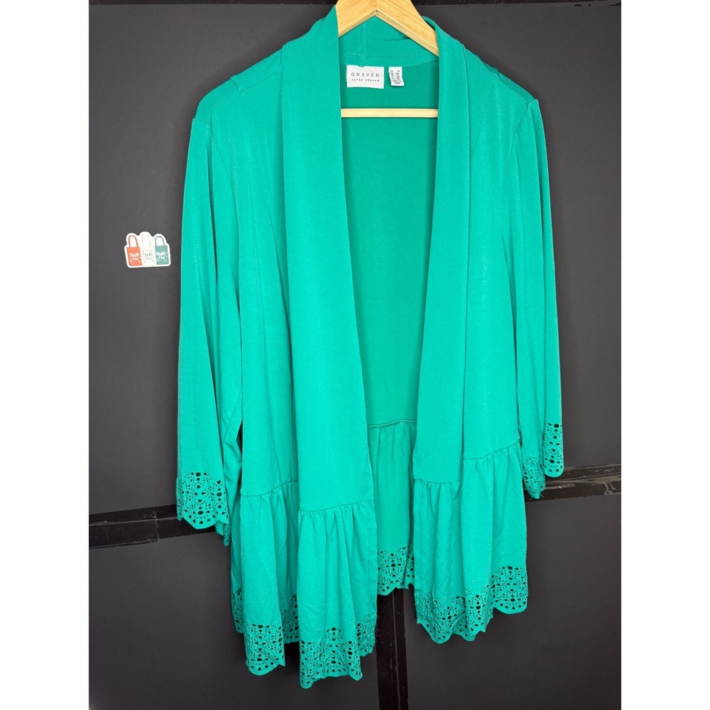 Susan Graver Regular Liquid Knit Tiered Laser Cut Car Dragonfly Jade ,sz 1X #18" - Picture 6 of 11